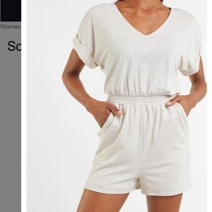 Express Soft V-Neck Lounge Romper Oatmeal